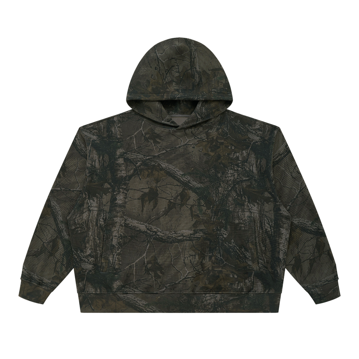 Gray Tree Camo Waffle Tree Camo Boxy Hoodie - front view