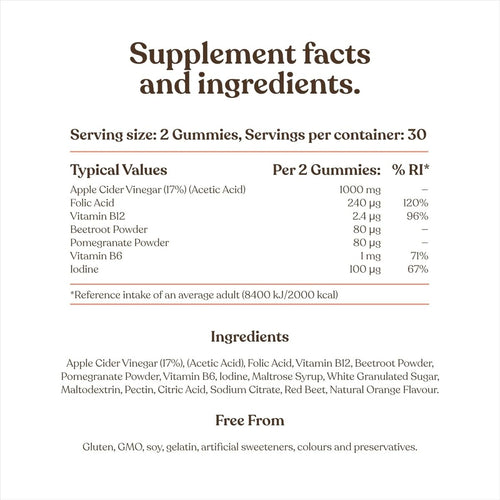 Apple Cider Vinegar Gummies with The Mother 1000mg | Enhanced with Vitamin B12 & Folic Acid