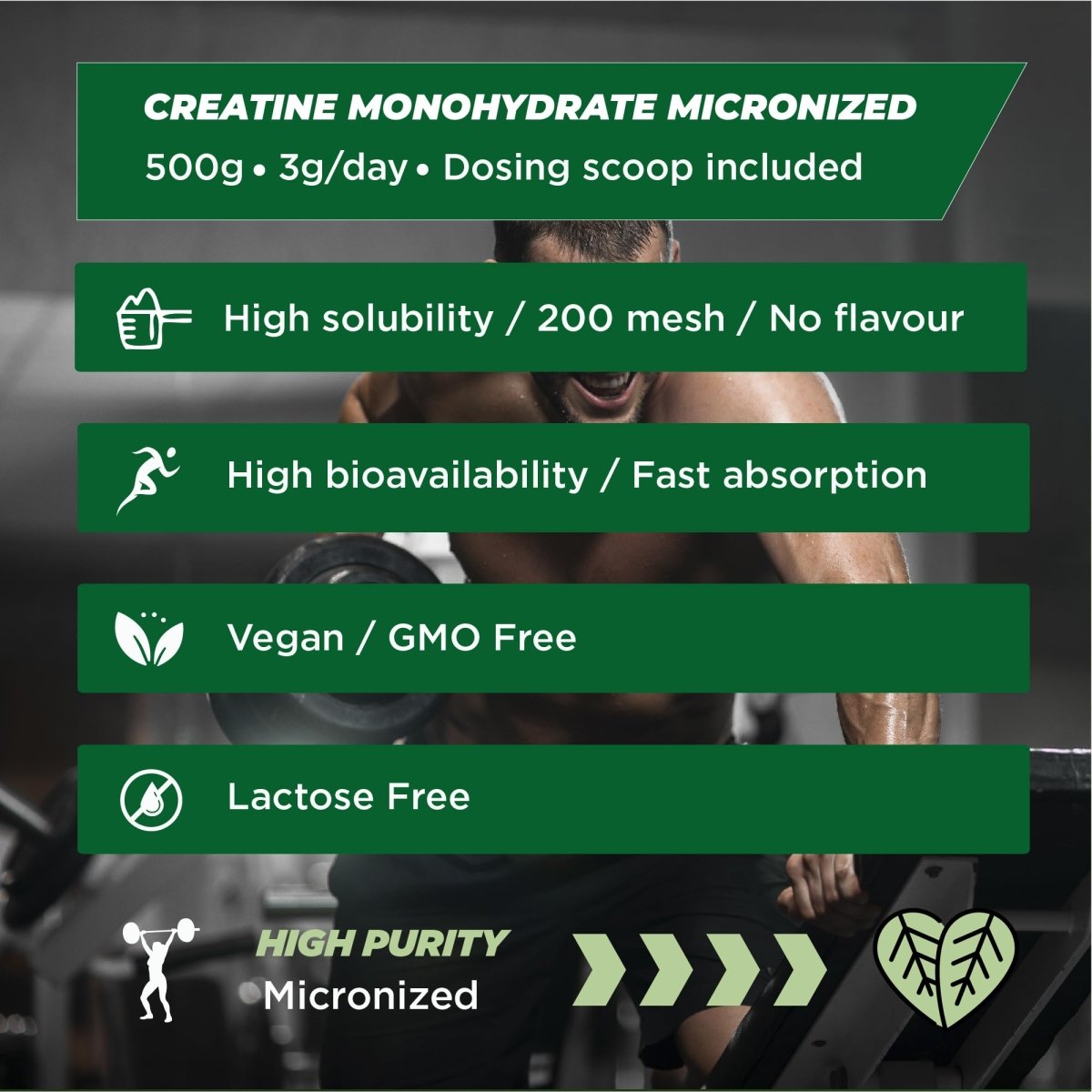 Pure Creatine Monohydrate Powder Unflavoured Micronised -Muscle Growth Supplements Gym for Men & Women Vegan Scoop Included