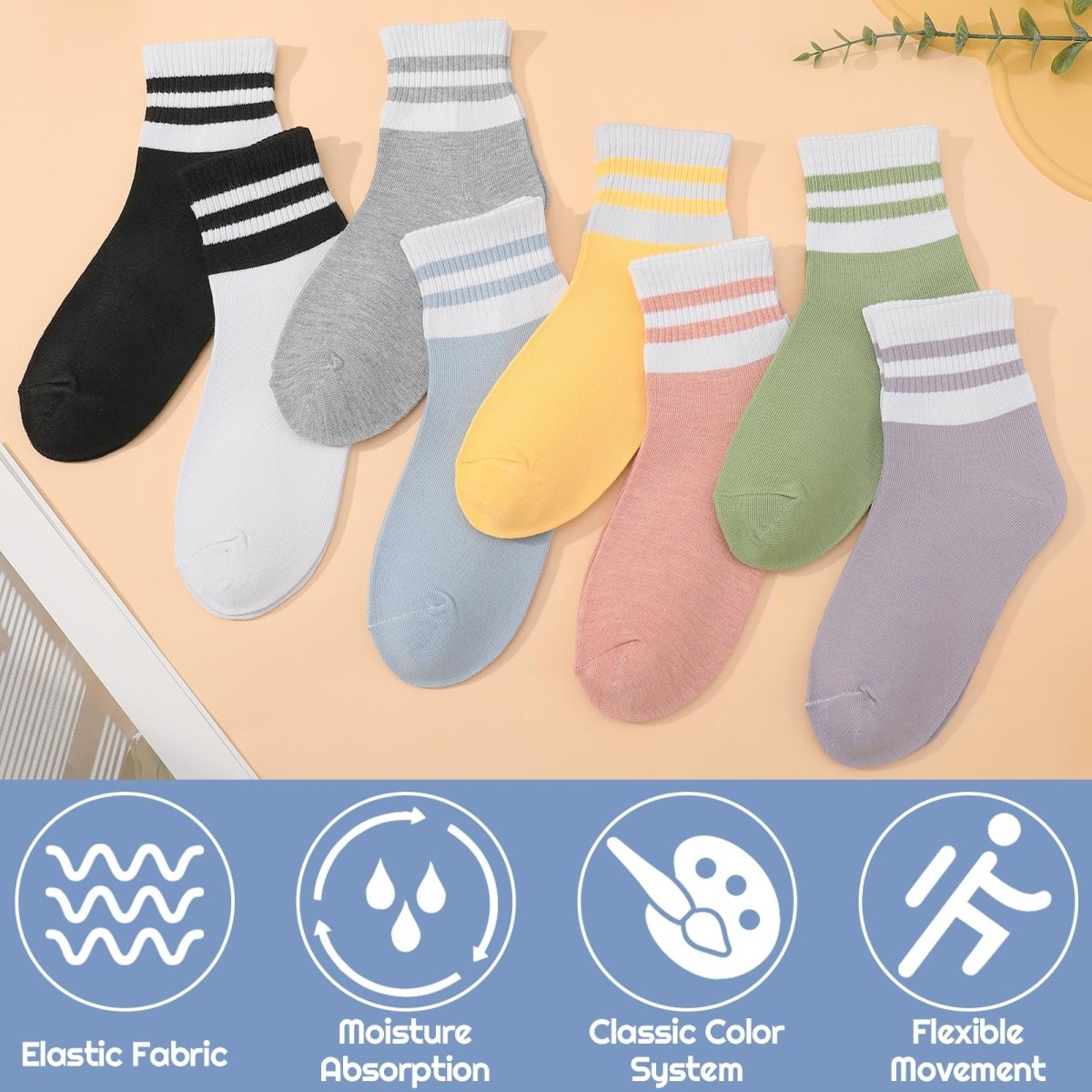 Zuimei 8 Pairs Woman's Socks, Colourful Sports Gym Leisure Crop Socks Casual Socks Ankle Cotton Liners Socks Athletic Socks Multipack