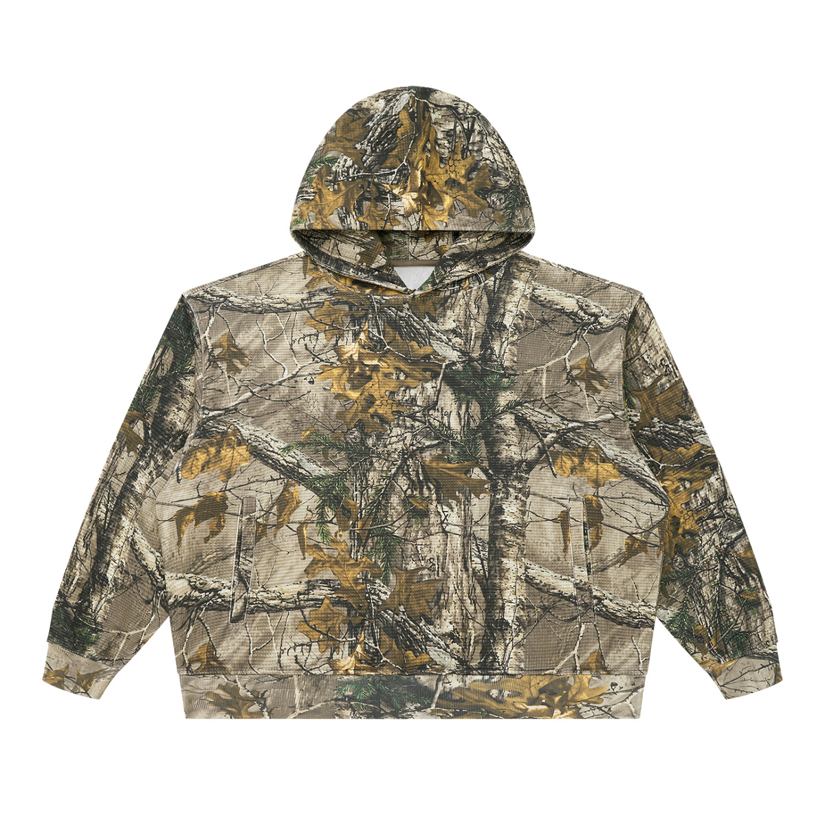 Gray Green Tree Camo Waffle Tree Camo Boxy Hoodie - front view