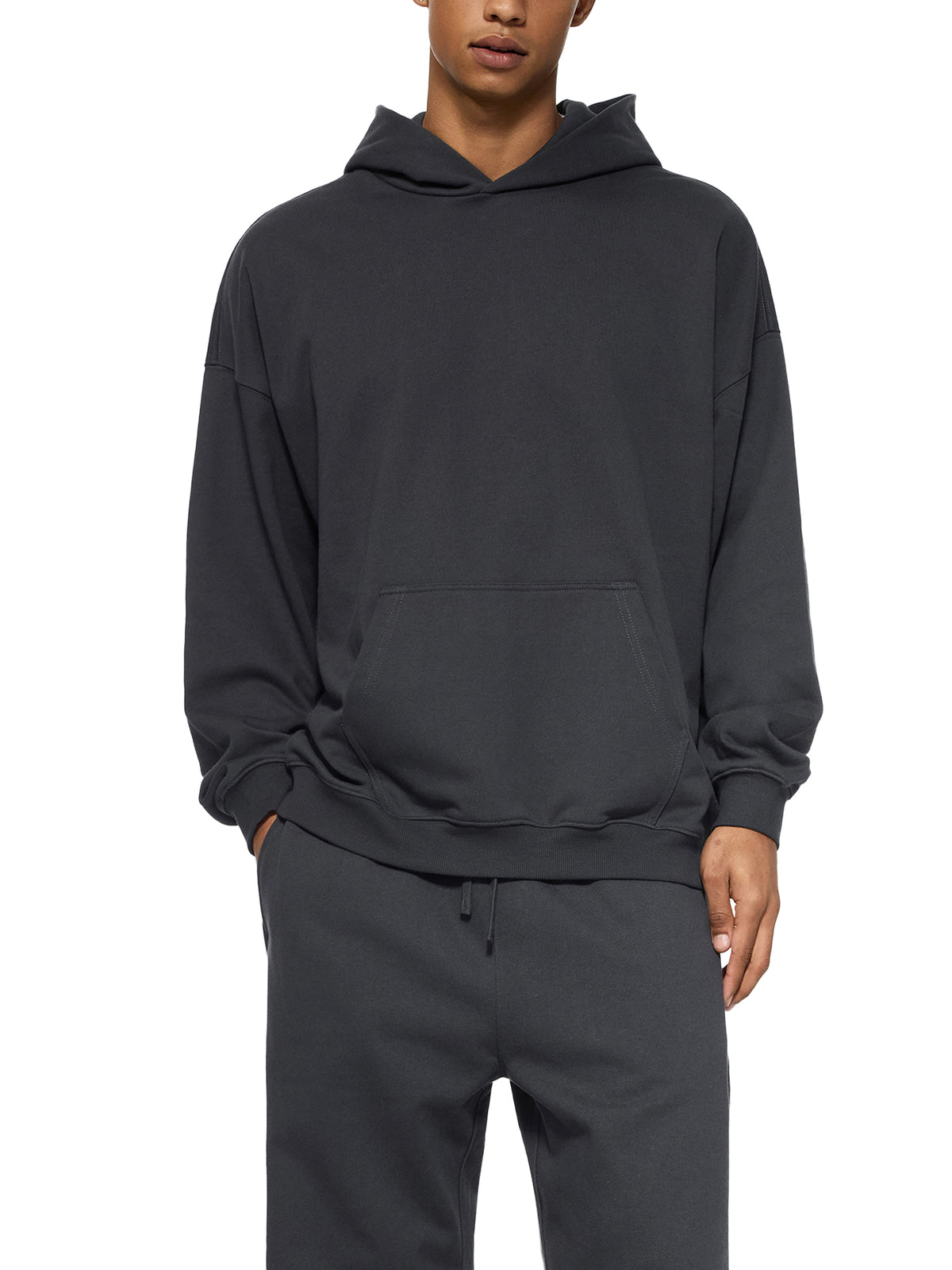 Dark Grey Essential Heavyweight Hoodie 'Finton' - front on model