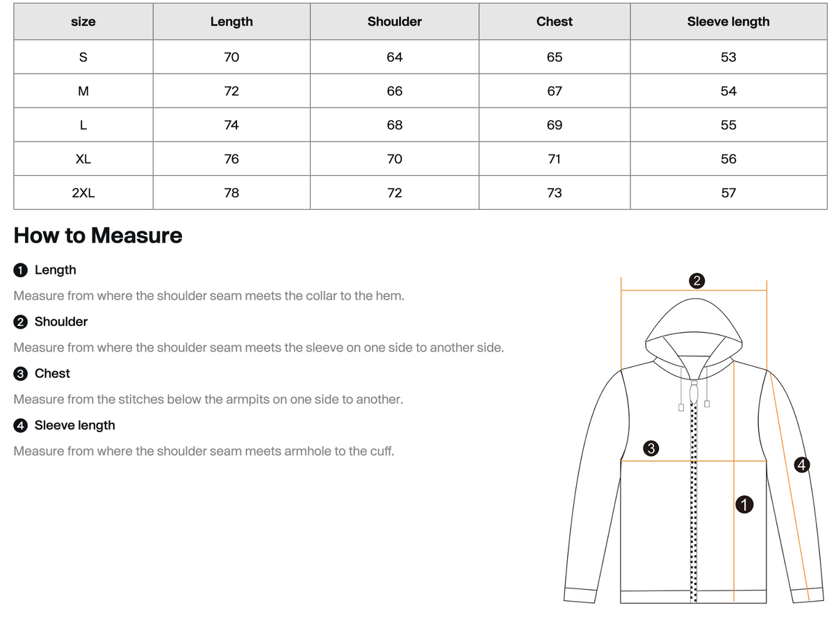 Essential Heavyweight Hoodie 'Finton' - size chart