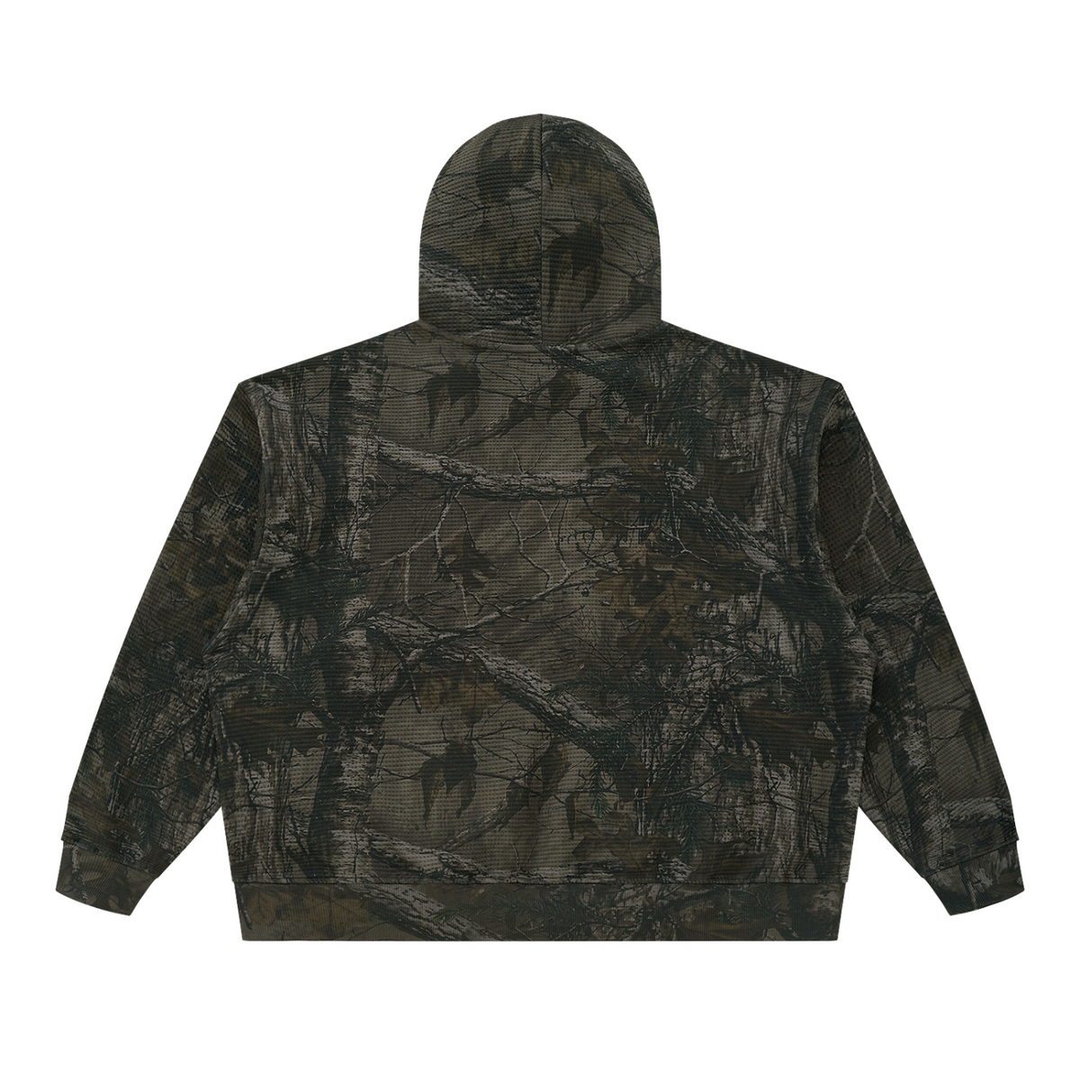 Gray Green Tree Camo Waffle Tree Camo Boxy Hoodie - back view