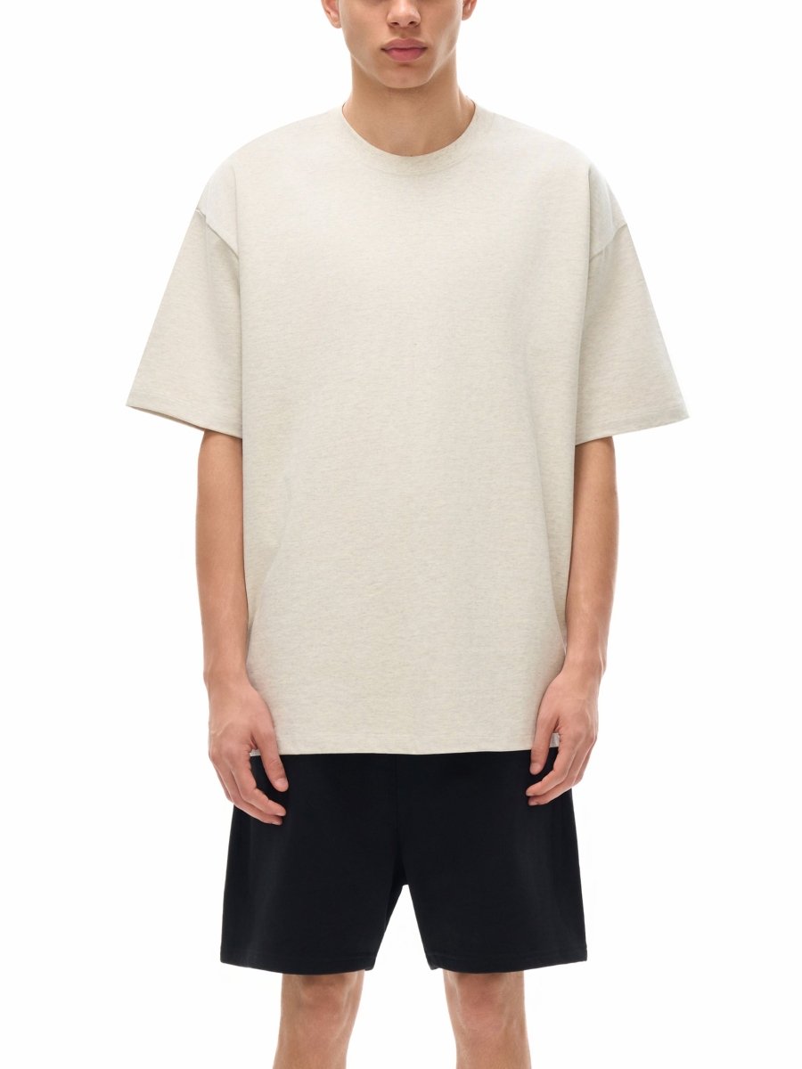 Oatmeal Heavyweight Drop Shoulder T-Shirt 'Jordan' - front on model