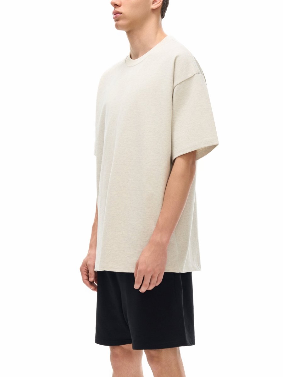 Oatmeal Heavyweight Drop Shoulder T-Shirt 'Jordan' - side view on model