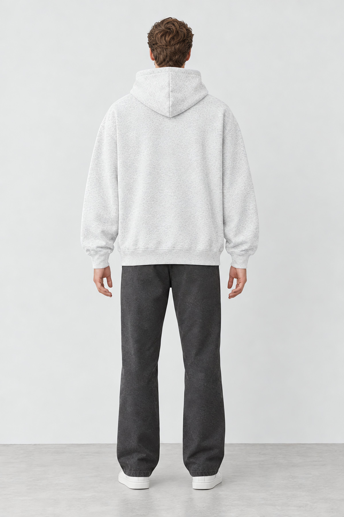 Flower Grey oversized wide hoodie - back view on model